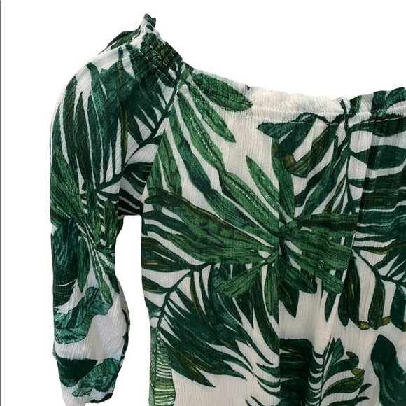 VERONICA M. Green Palm Leaves Off Shoulder Blouse Women S Small - Picture 2 of 5